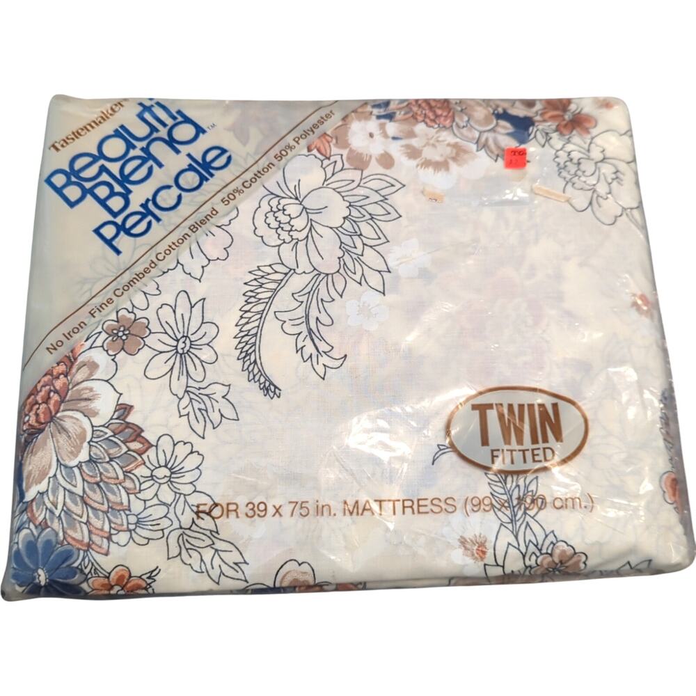 TASTEMAKER Vintage 1970s Floral Percale Victorian Bouquet Twin Fitted Sheet NEW